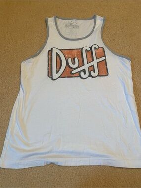 Duff Logo White Tank Top with Orange Print